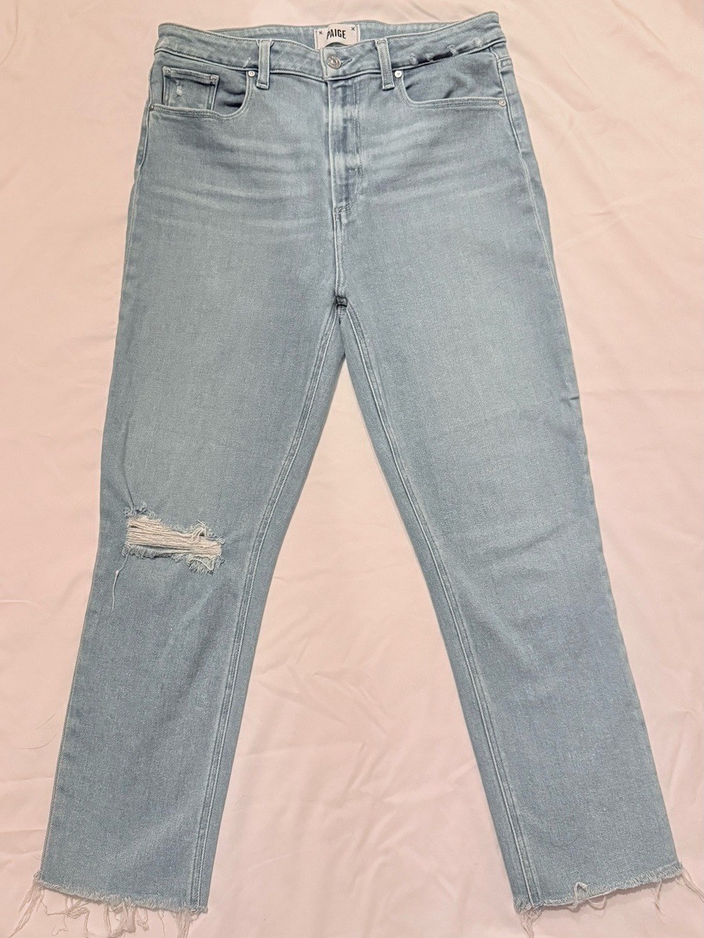 PAIGE Sarah Slim Crop High Rise Straight Leg Jeans Light Wash 31